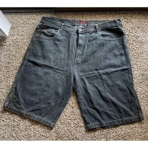 Koman Mens Dark Gray Denim Shorts Crosshatch Slub Relaxed Fit Size 46 Streetwear